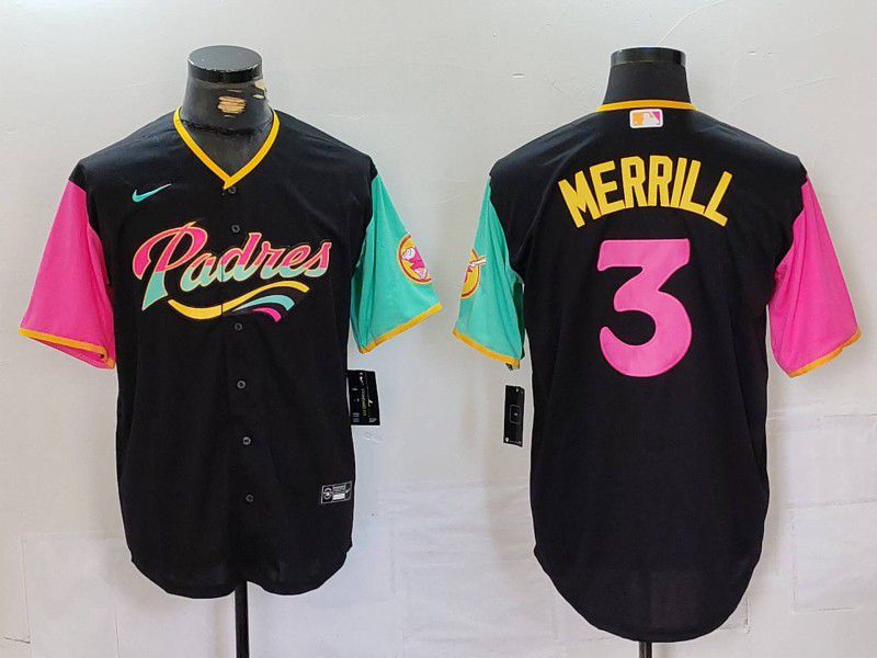Men San Diego Padres #3 Merrill Black City Edition Nike 2024 MLB Jersey style 1